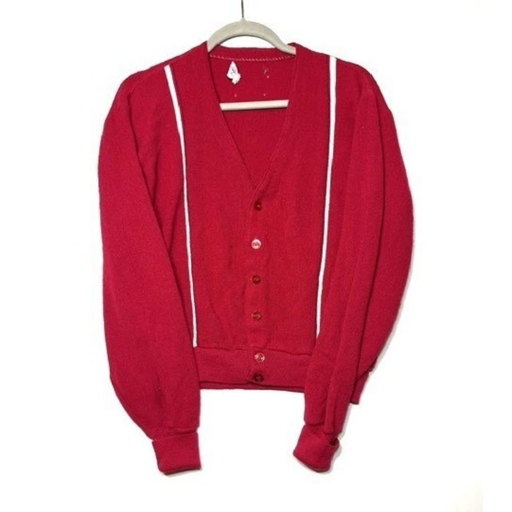 Vtg 60s Alfred New York Orlon Acrylic Cobain READ Cardigan Mens Red Grunge Sz M